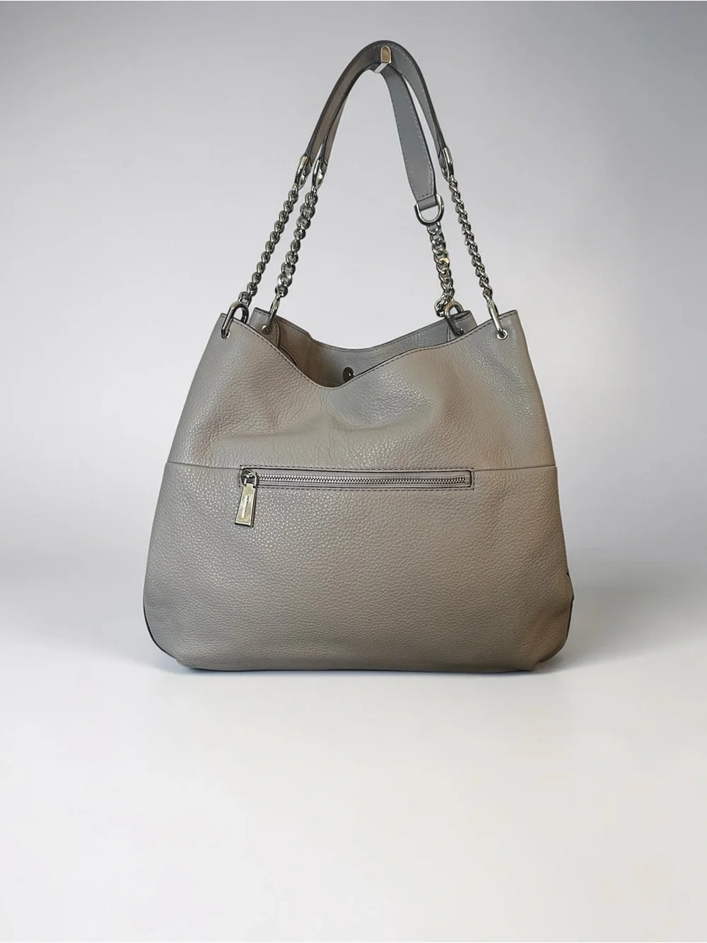 Michael Kors Lillie Large Pebbled Leather Chain Shoulder Bag Tote Pearl Grey